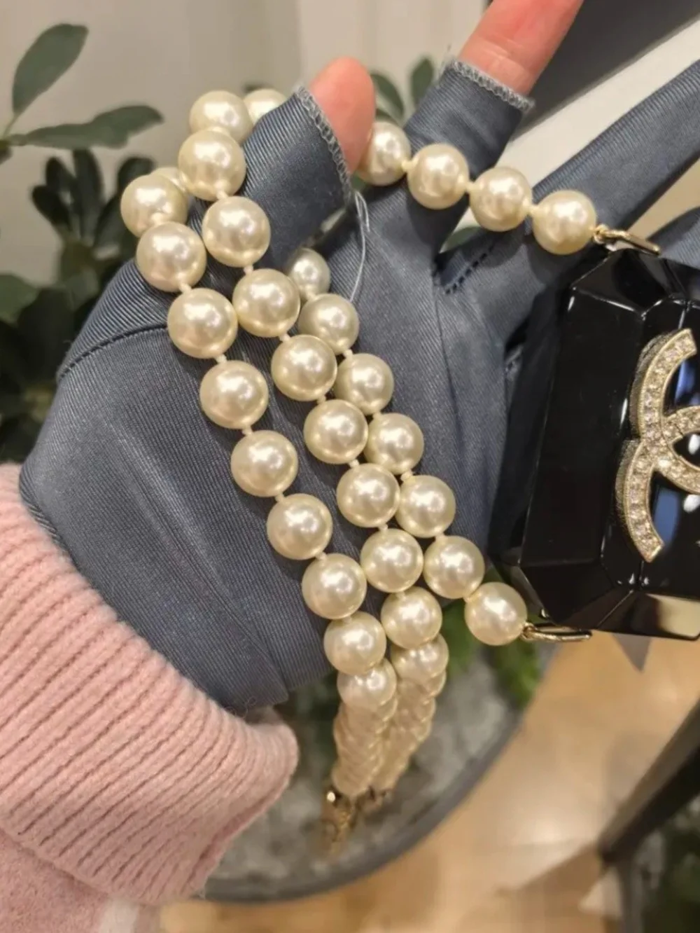 VIP Precision Black and Pearl Crystal CC Pendant Necklace